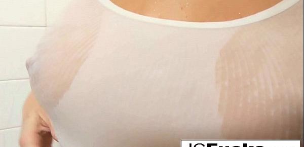  Wet t-shirt contest inside a shower as Jayden Cole makes herself cum